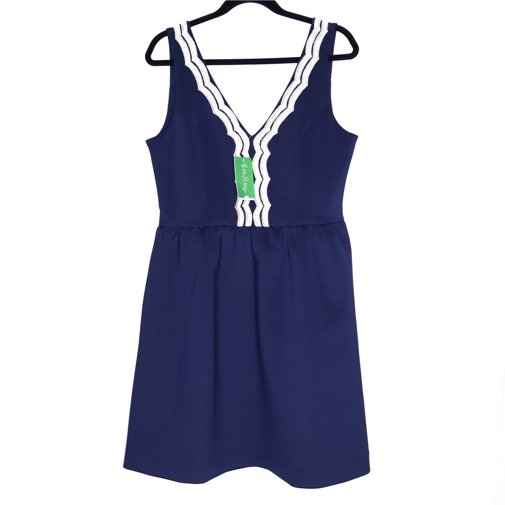LILLY PULITZER NEW Rorey Mini Dress True Navy V Neck Fit and Flare Women's L
